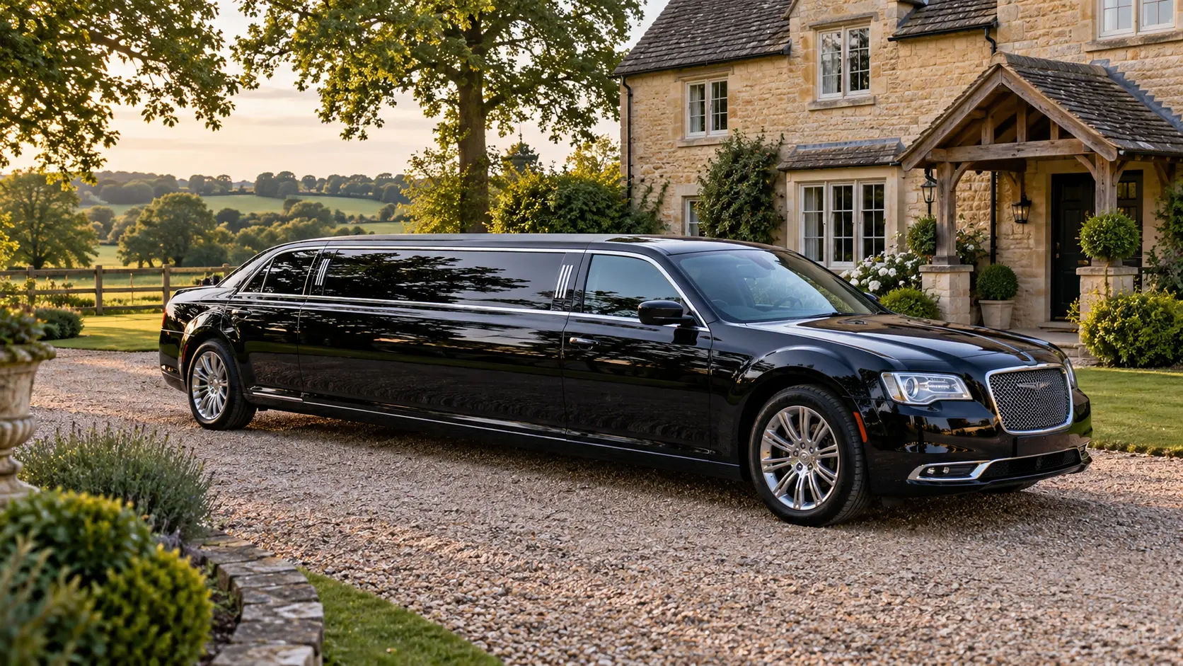 Countryside Arrival in a Black Limousine
